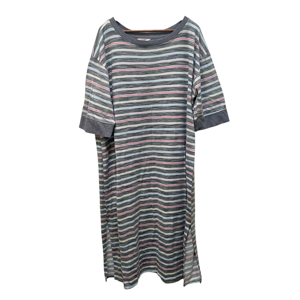 Secret Treasures Womens 2X Grey Striped Short Sleeve Nightgown Sleep Shirt